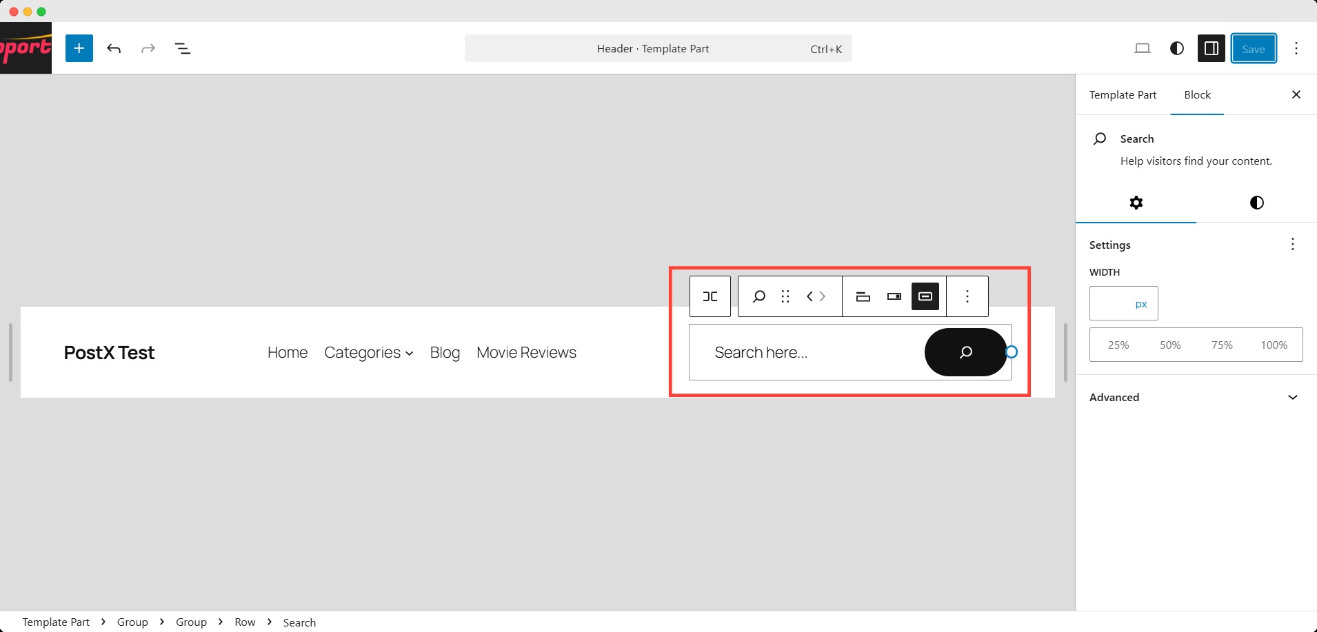 Add a search bar in the header pattern