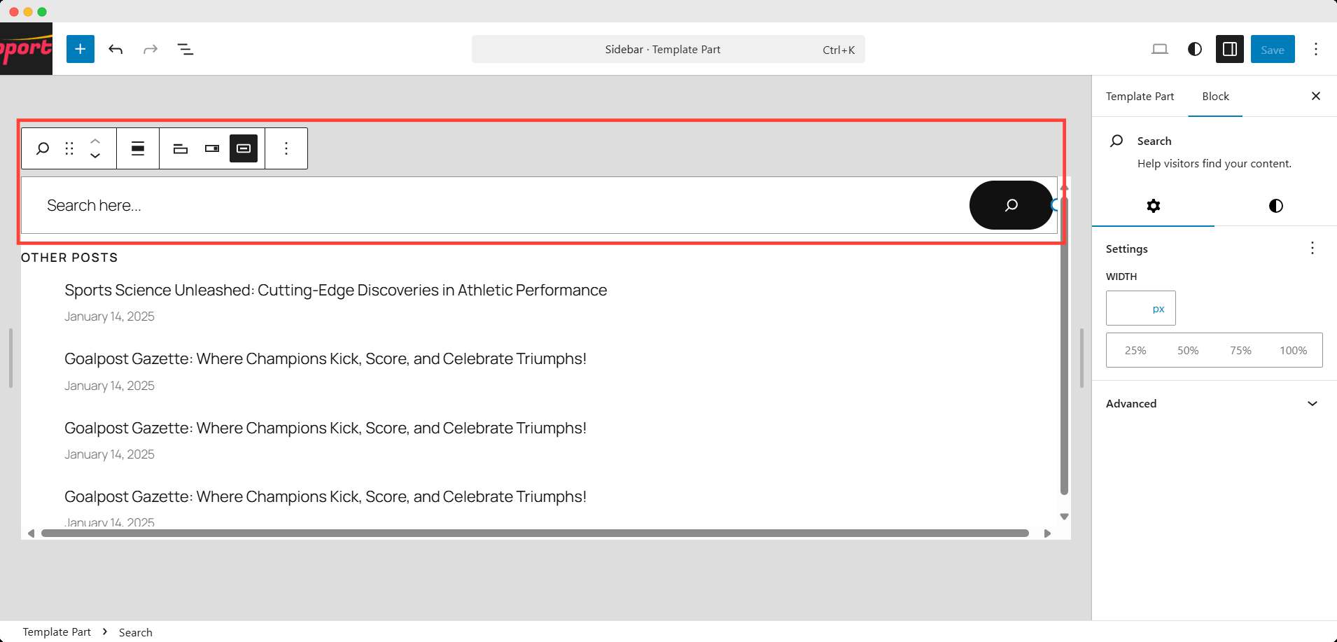 Add a search bar in the sidebar