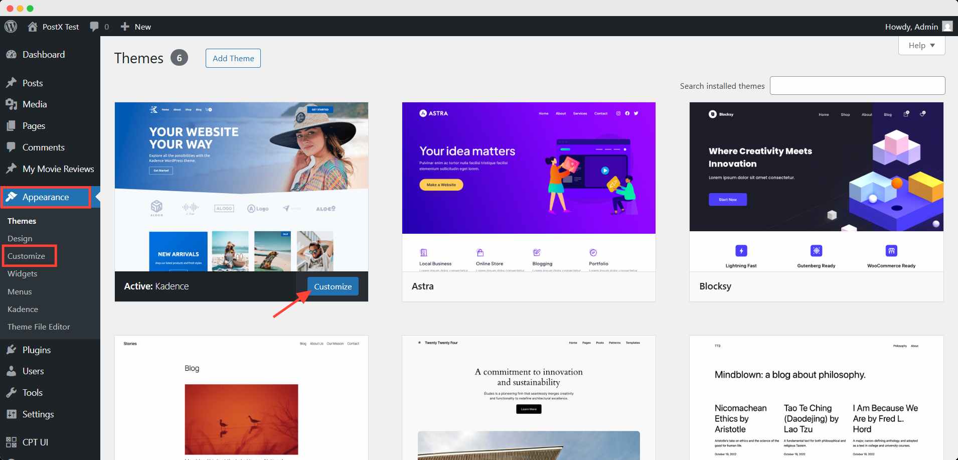 go to theme customizer
