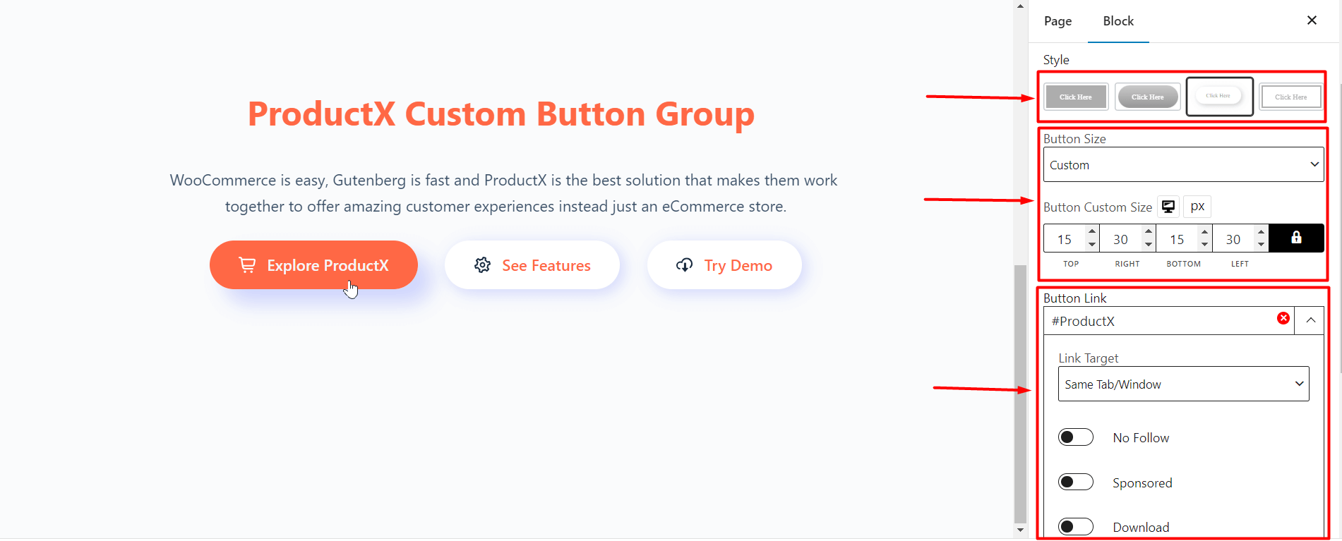 Button group style settings