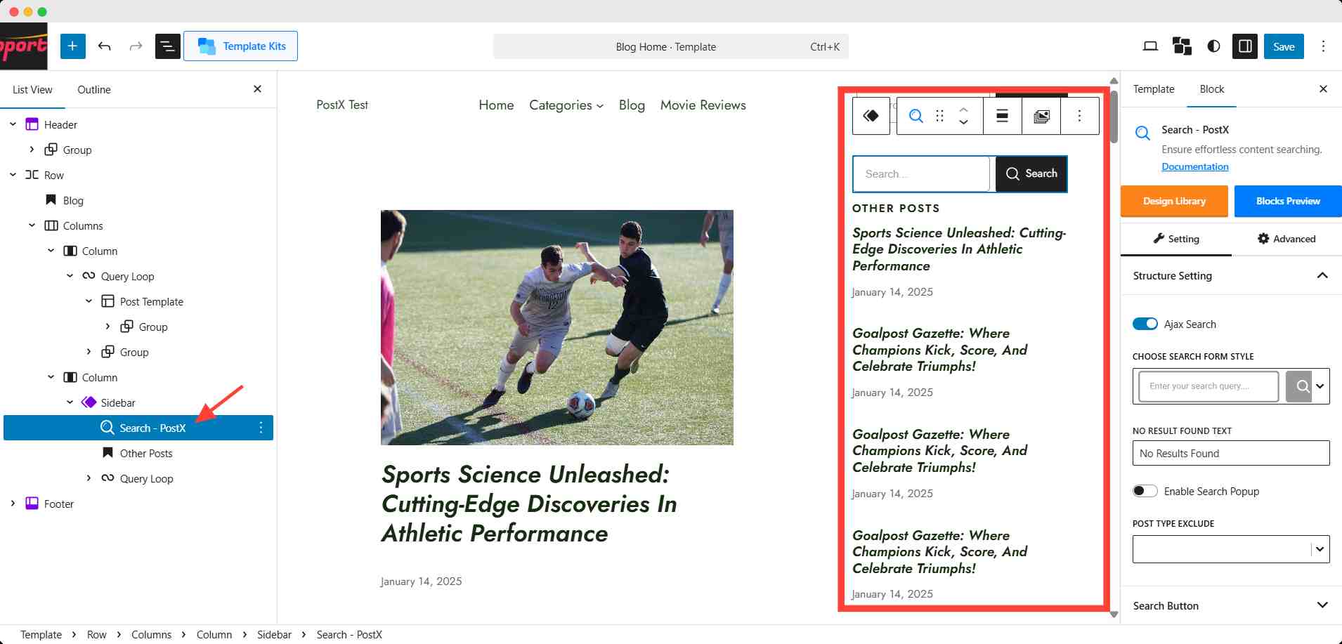 add PostX search block in sidebar