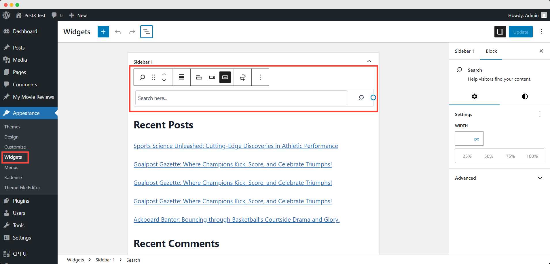 Add the search bar as a widget in sidebars