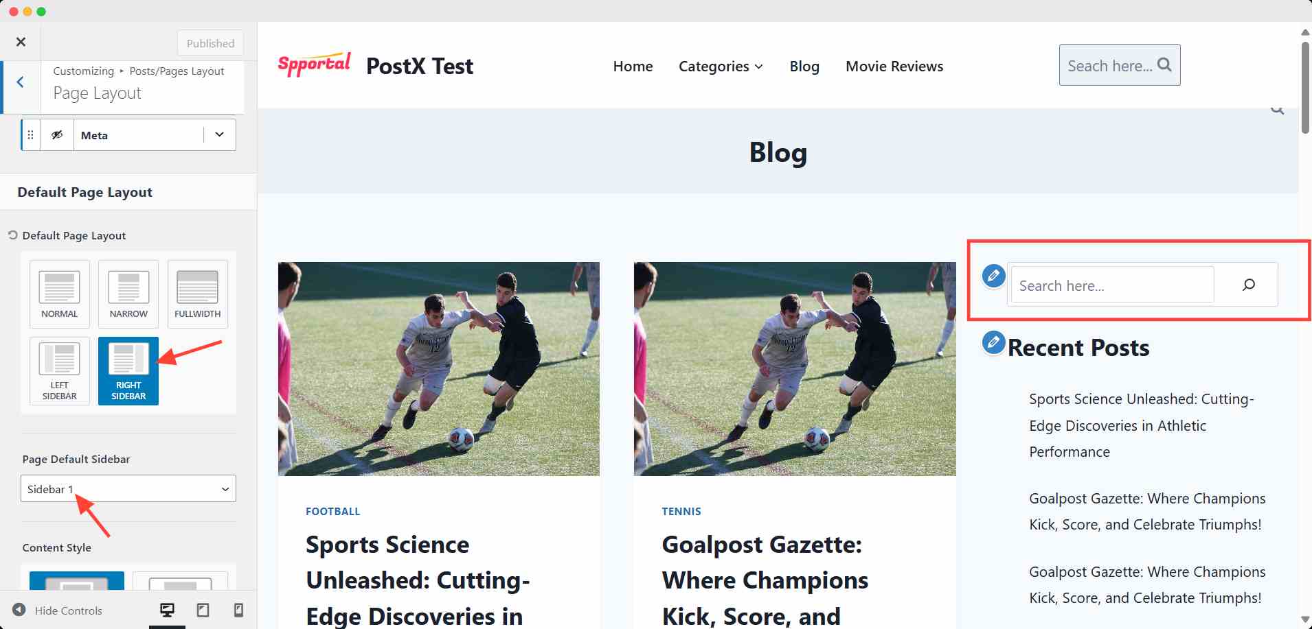 add sidebar on page layout