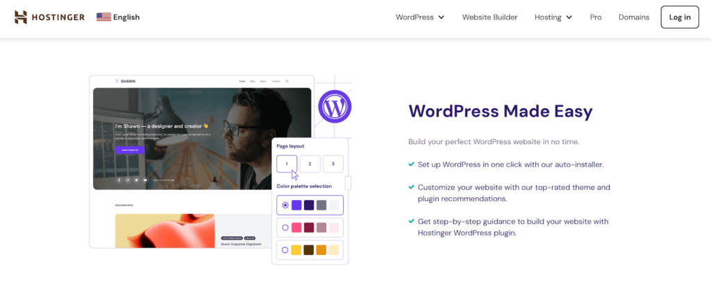 hostinger plans offering preinstalled WordPress