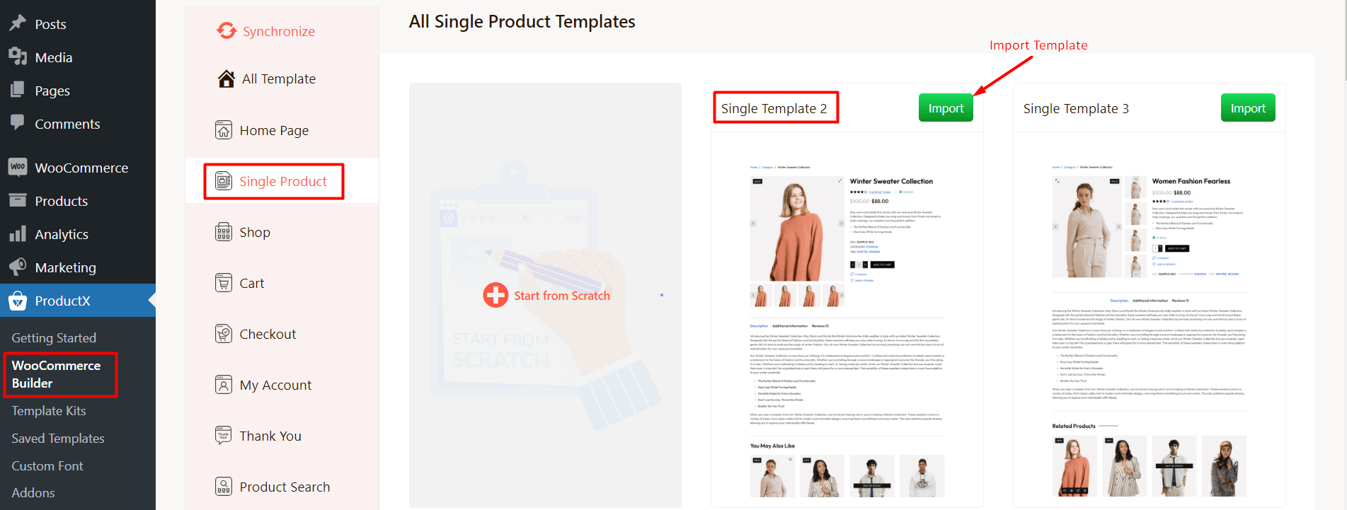 Import Single Product Page Template