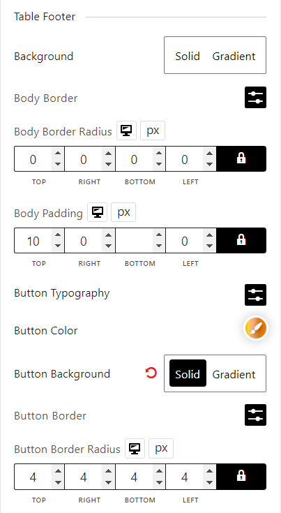 My Account Block Table Footer