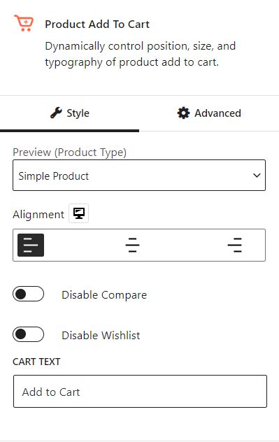 Product Add to Cart Block General Settings
