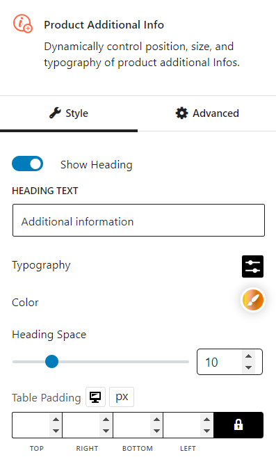 Product Additional Info Block General Settings