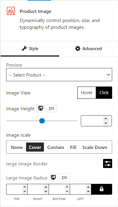Product Image Block General Settings
