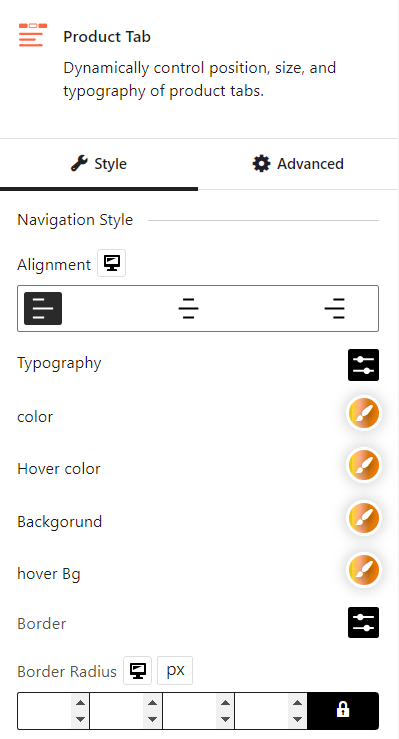 Product Tab Block Navigation Style Settings