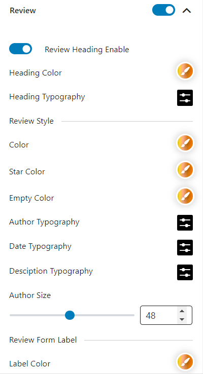 Product Tab Block Review Settings