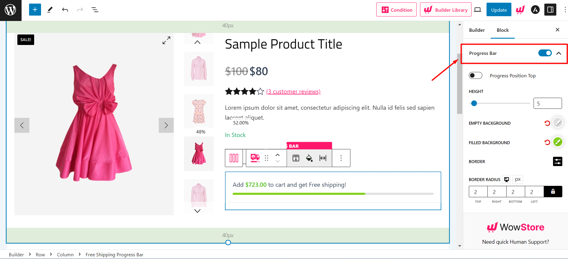free shipping progress bar customization