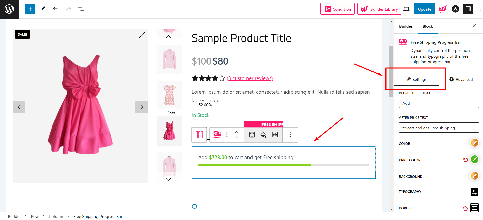 free shipping progress bar settings