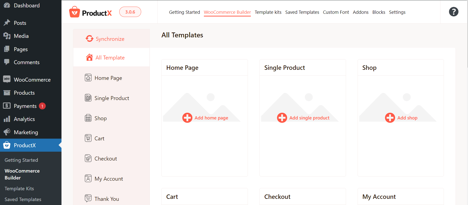 WooCommerce Builder Initial View