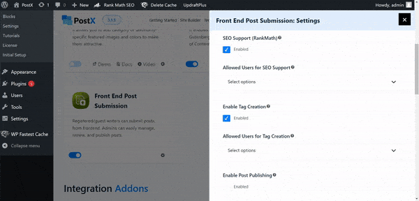 Front End Post Submission Settings