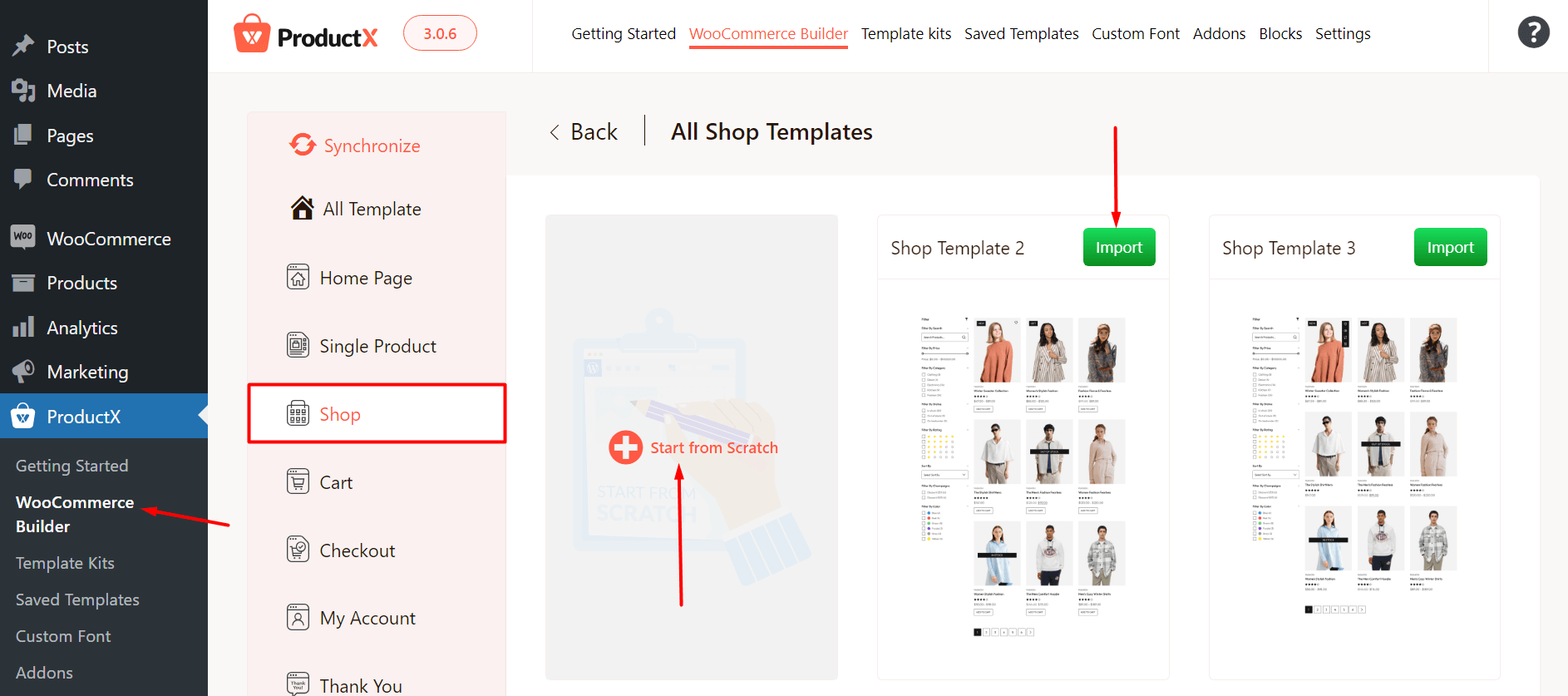 Importing a ProductX WooCommerce Template