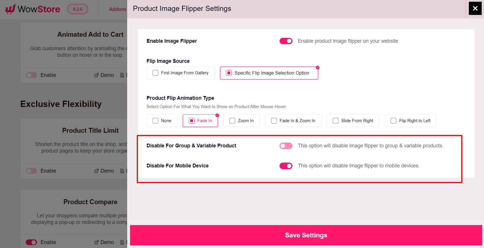 disable options for image flipper addon