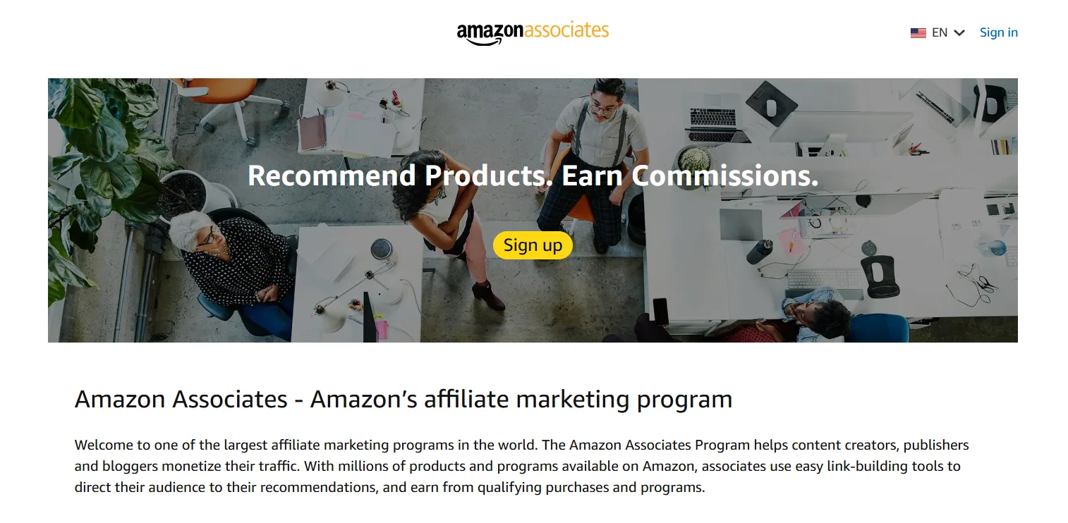 Amazon Associates Landing Page