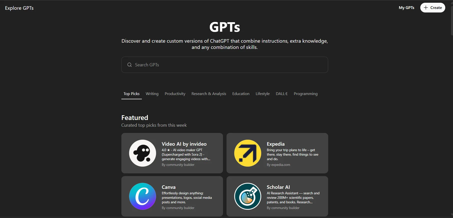 Custom GPT Marketplace in ChatGPT