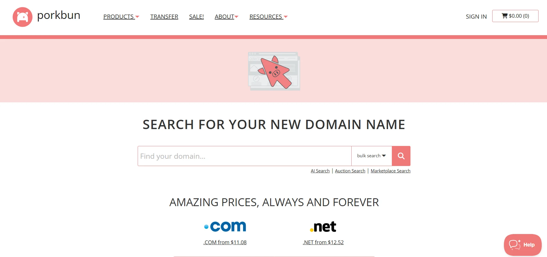 Porkbun's Domain Search Page