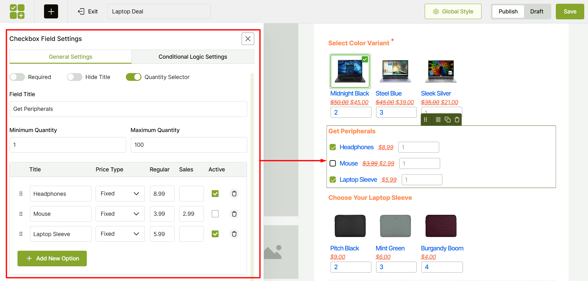 Checkbox Field Settings