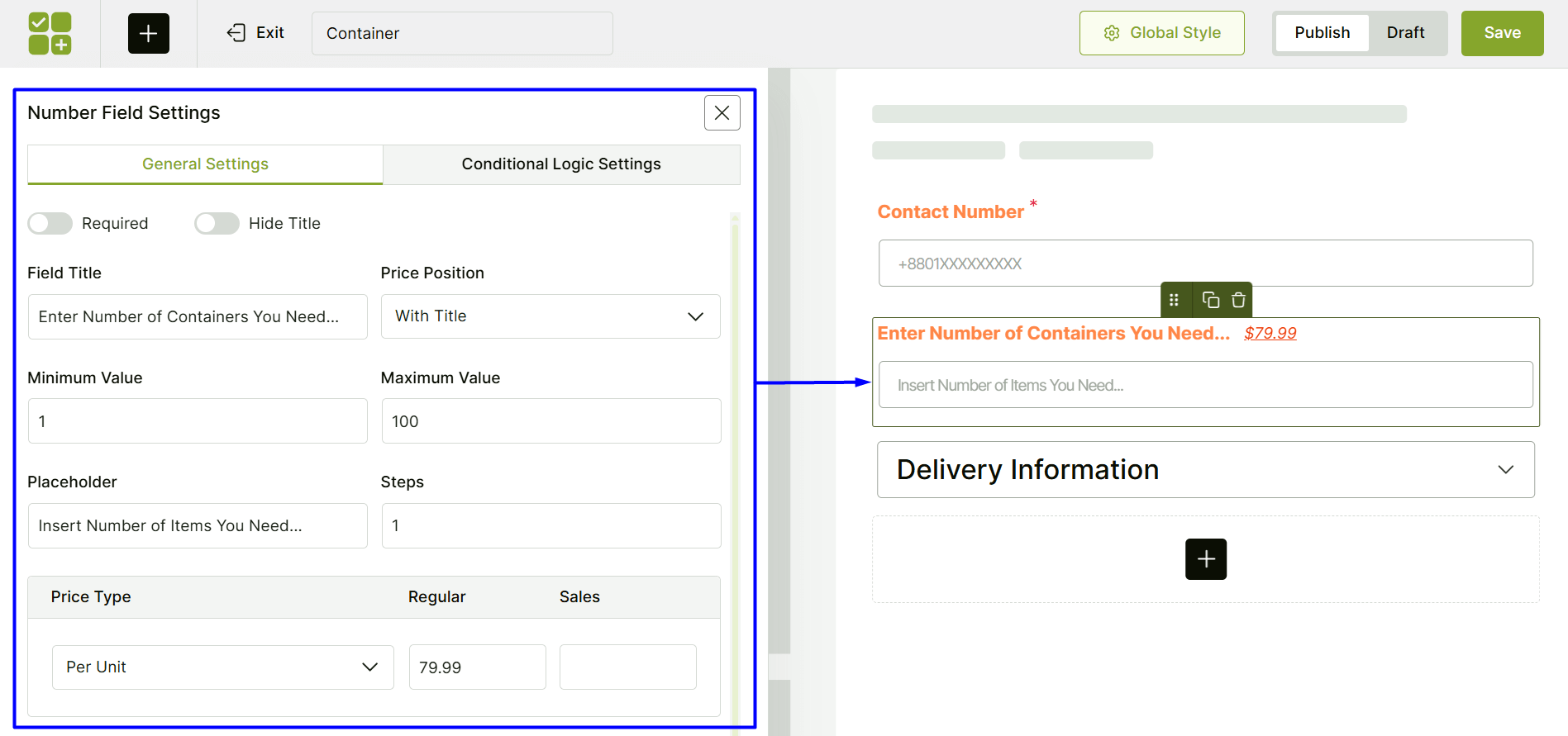 Number Field Settings