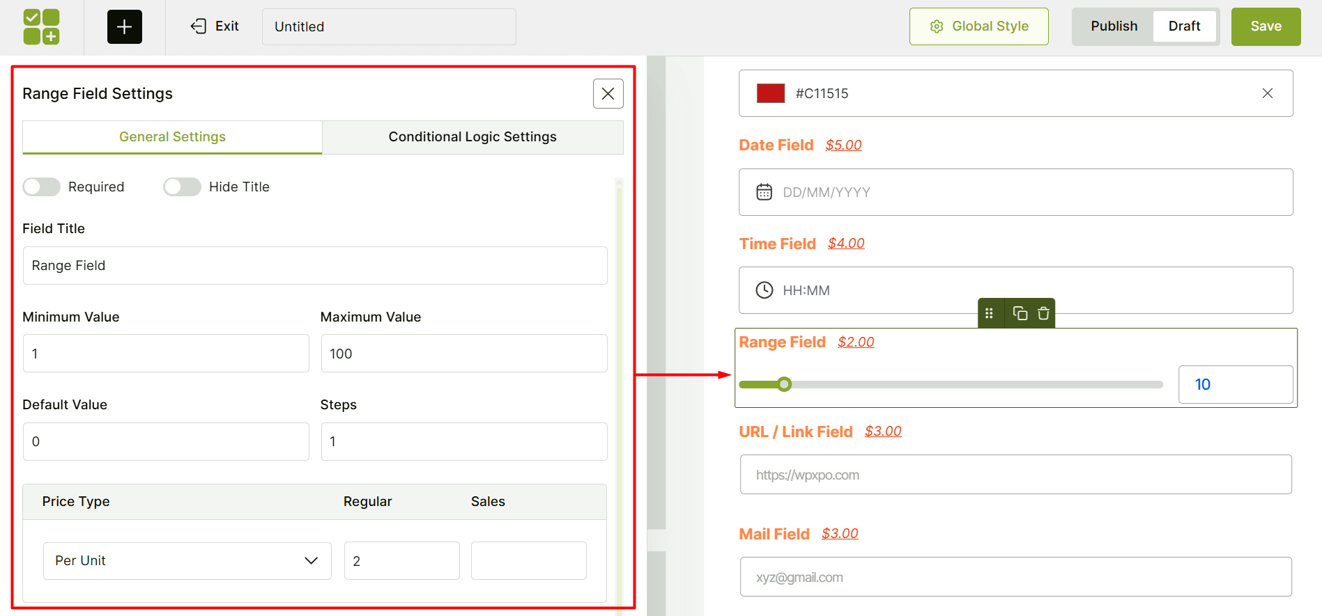 Range Slider Field Settings