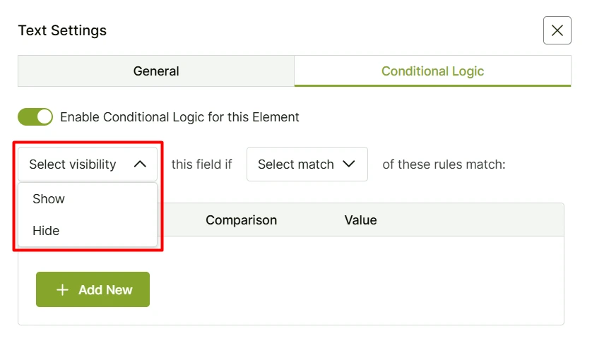 Select Visibility Option V1
