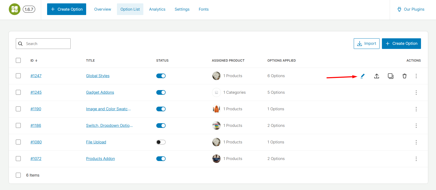 WowAddons dashboard presenting list of product addons