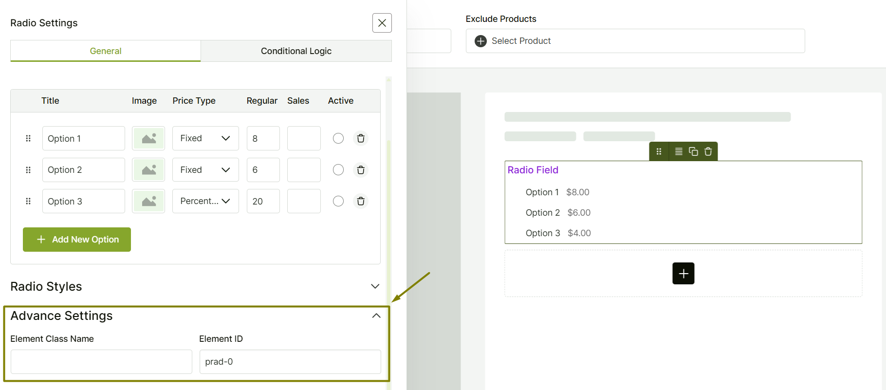 advanced settings for the addons
