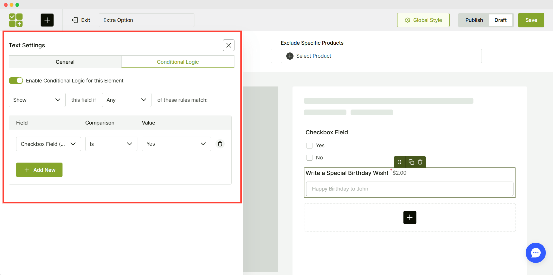 configuring conditional field
