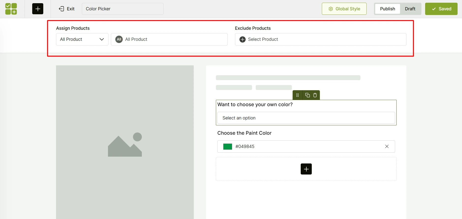 set target products for the color picker
