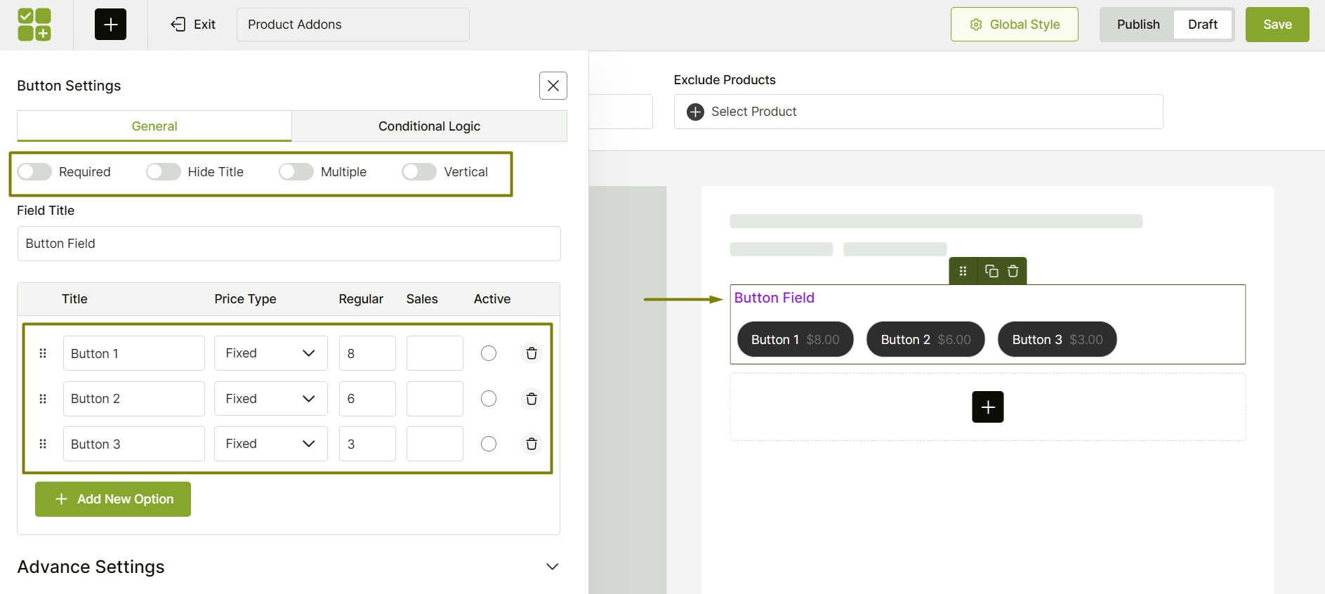 using the button field