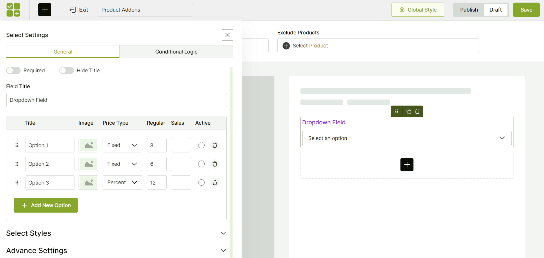 using the dropdown field