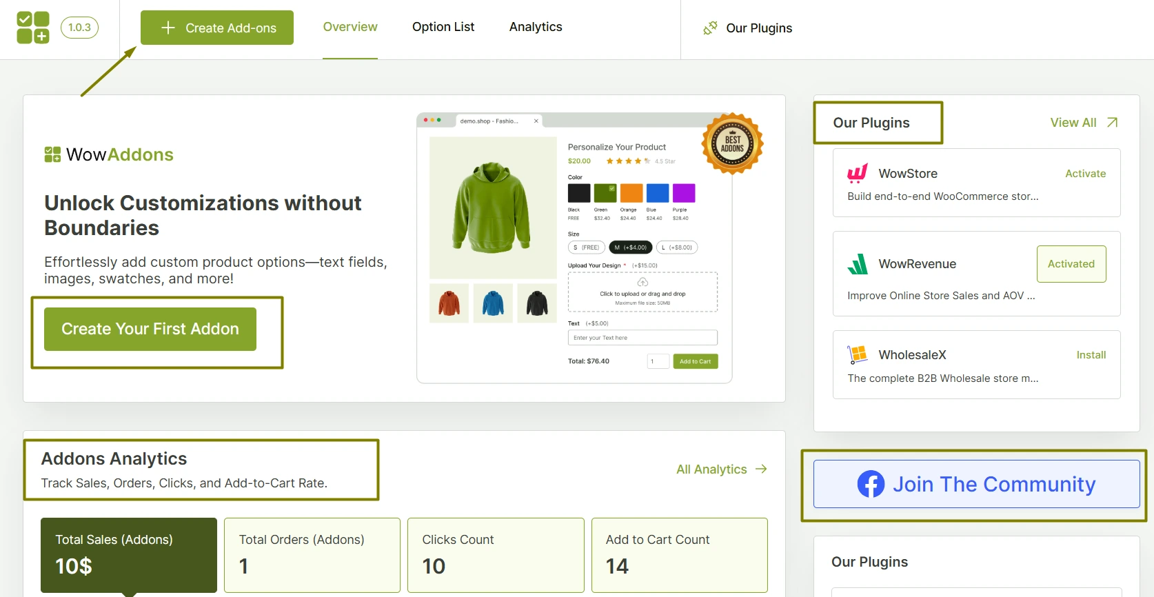 WowAddons dashboard overview