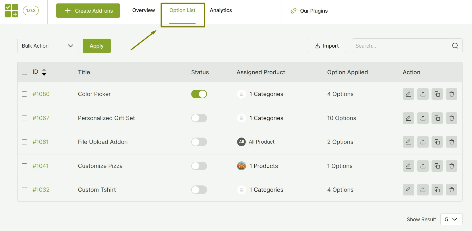 WowAddons options list