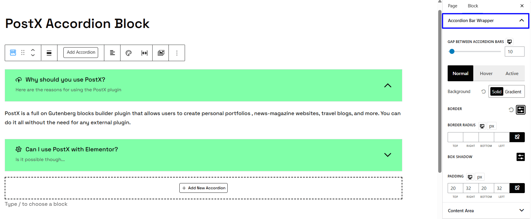 Accordion Bar Wrapper Settings