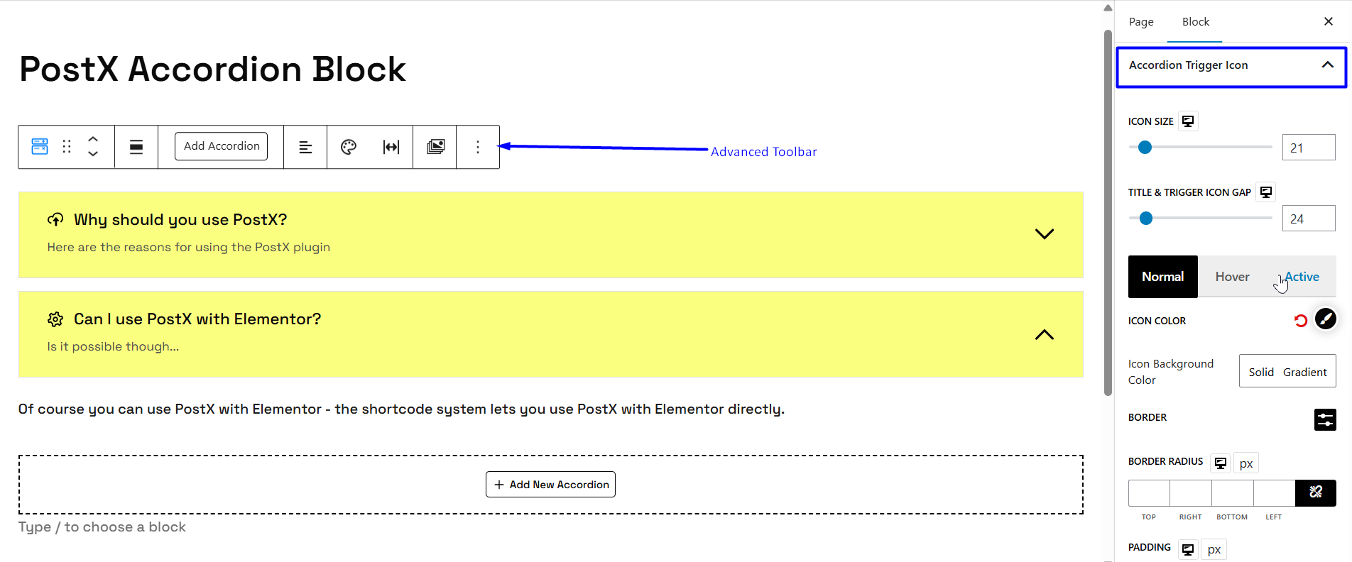 Accordion Trigger Style Settings