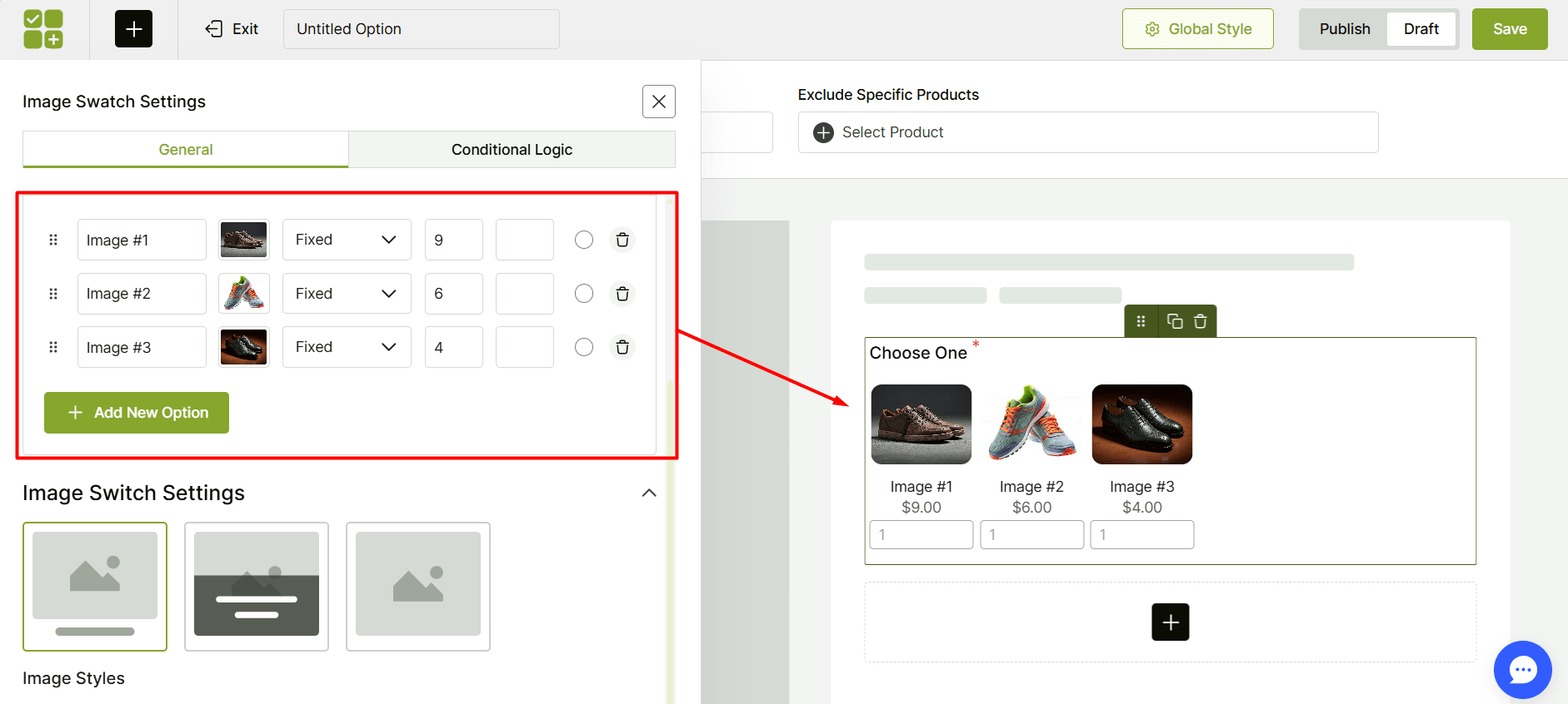 Backend Custom Product Addons Preview in WowAddons