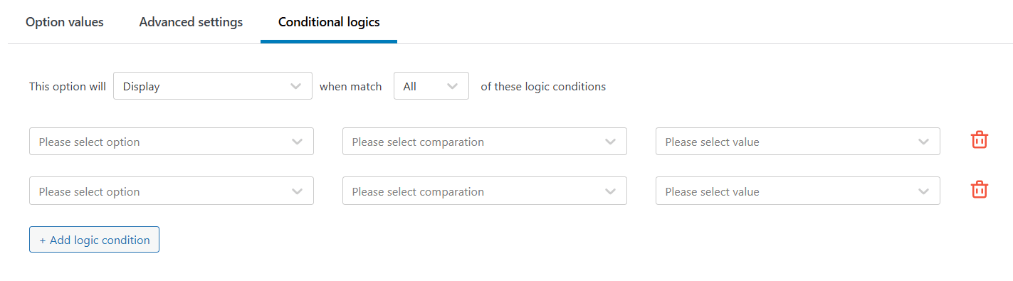 Basic conditional logic interface of YayExtra