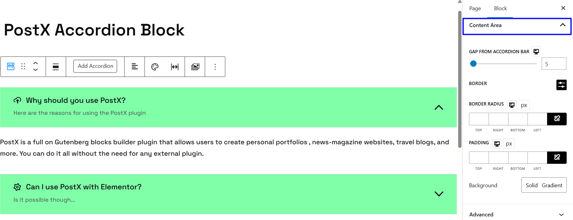Content Area Settings