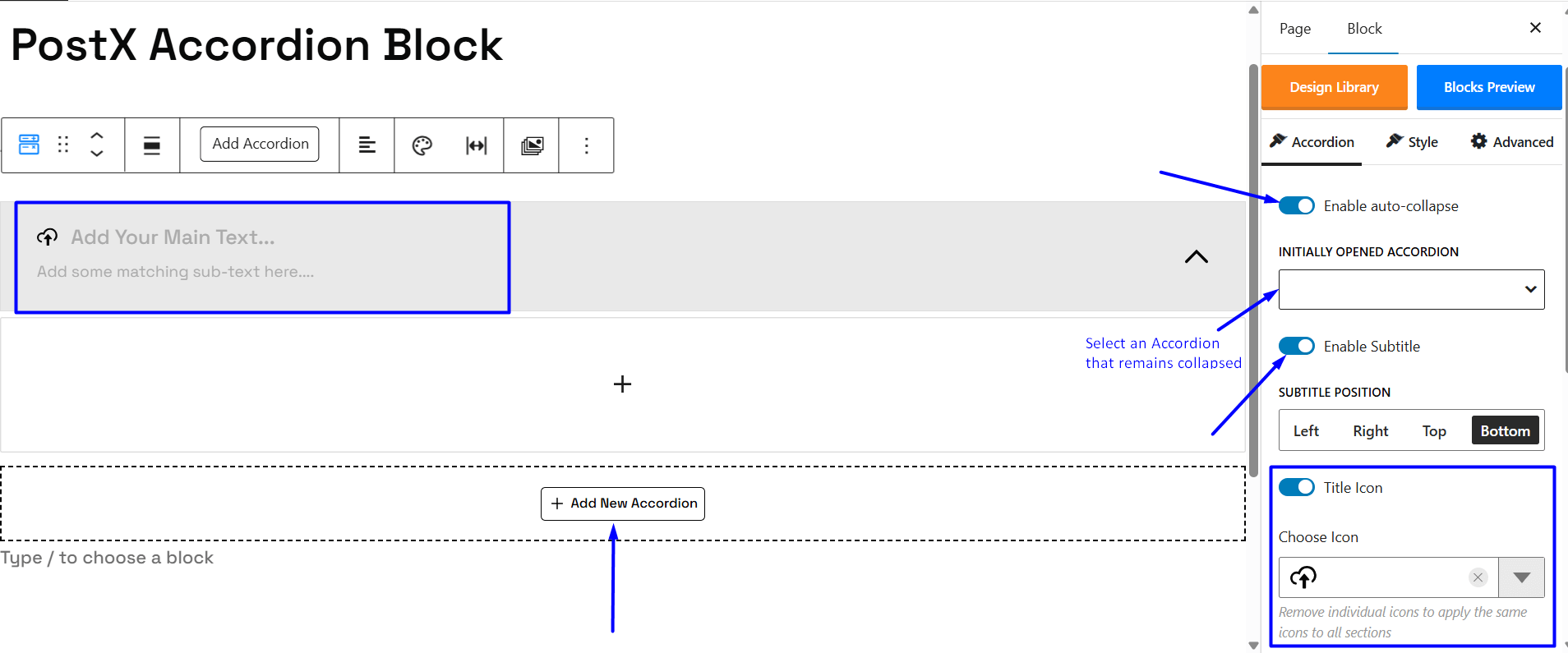 Initial setup for the accordion
