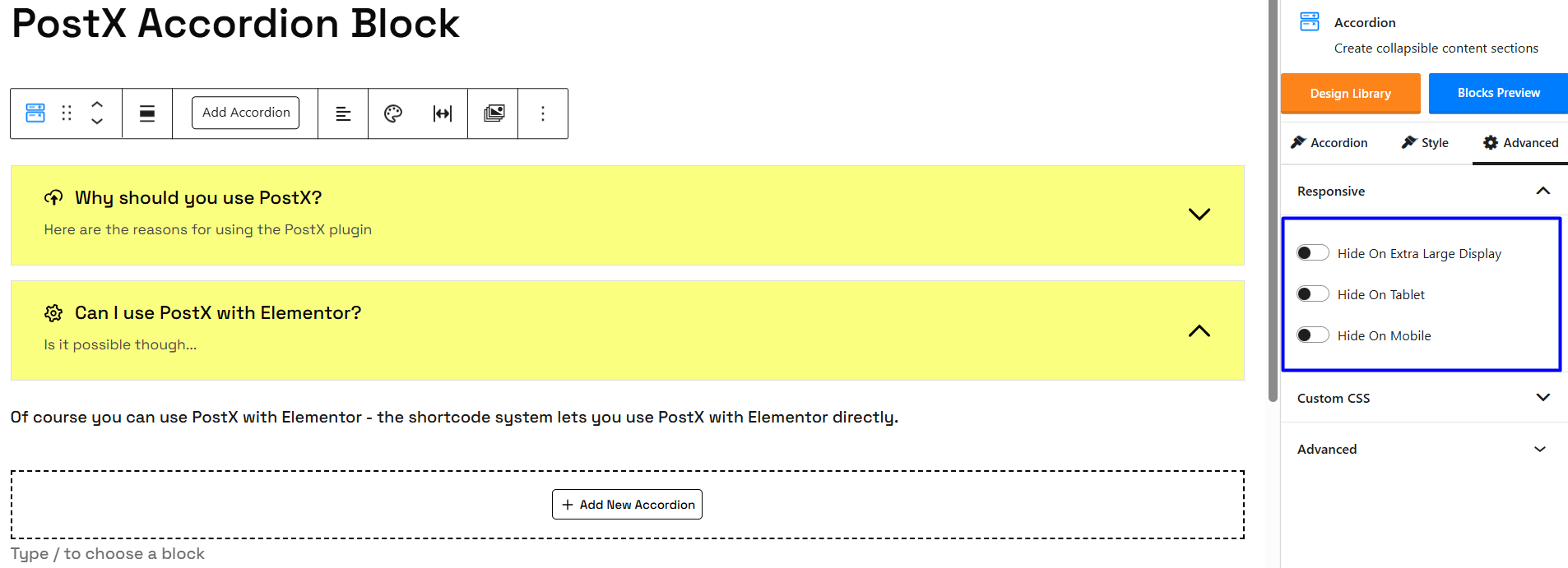 Responsiveness Setting for Accordion Block