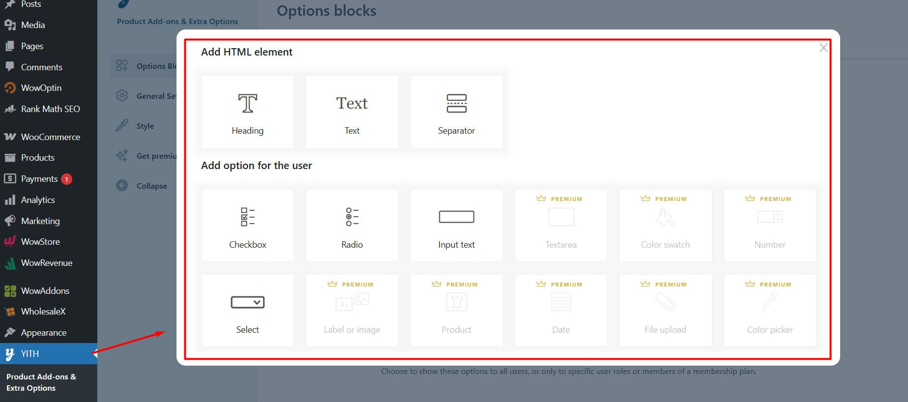 YITH Product Addons Custom fields types