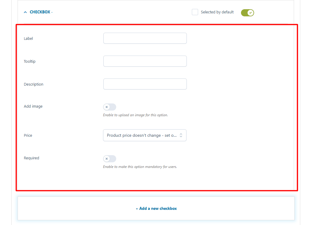 YITH Product Addons Option page