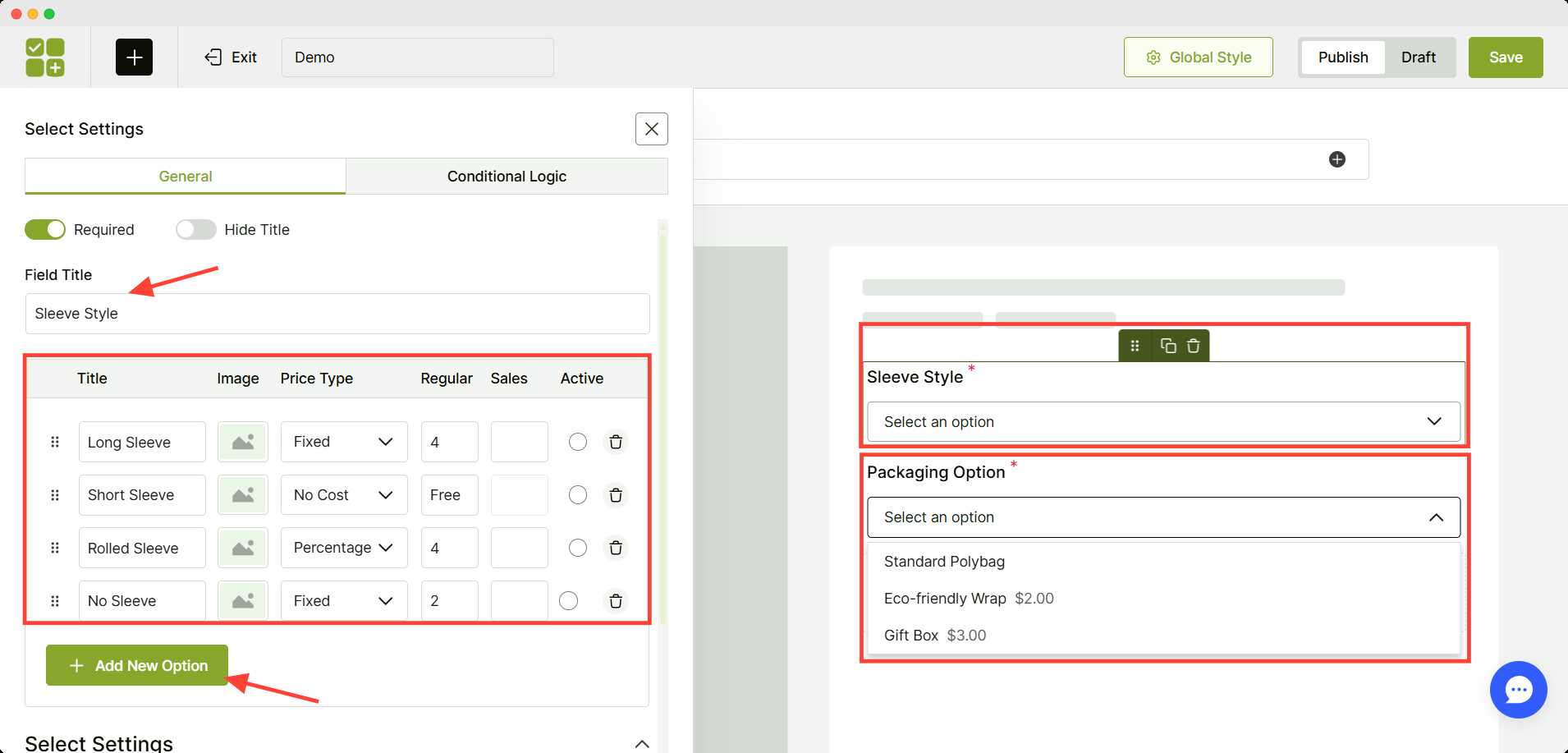 Configure the dropdown field