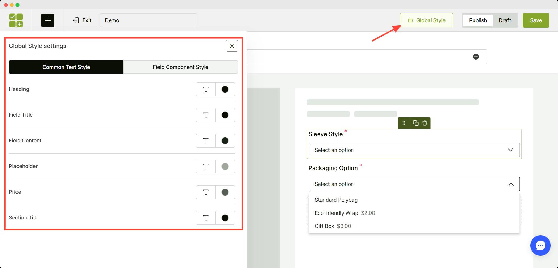 Customize the style for the dropdown field