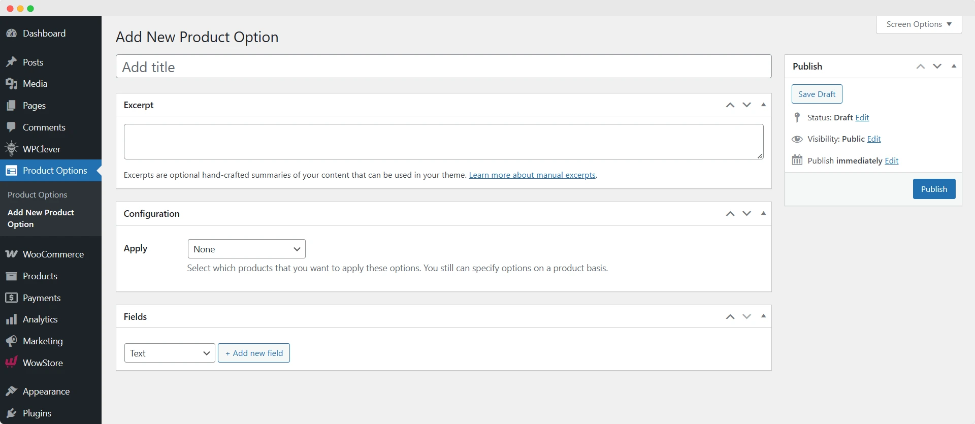 interface of wpc product options