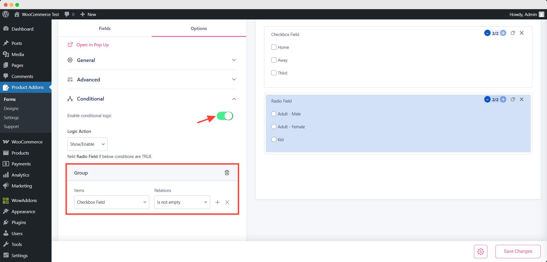 Acowebs conditional logic