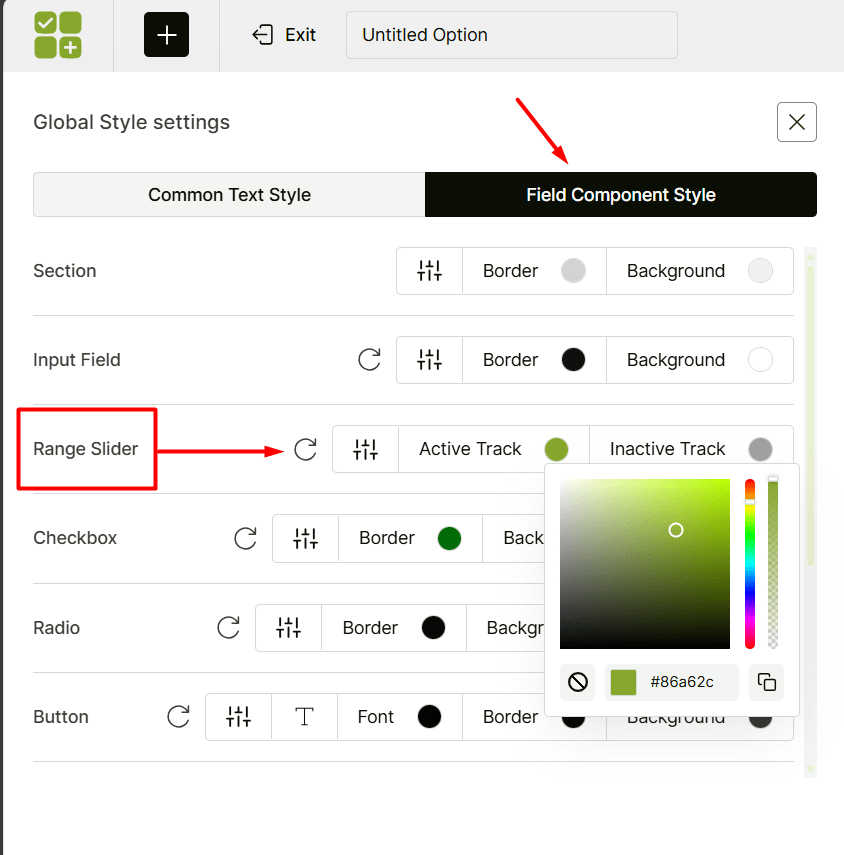 Styling option for the Range Slider field of WowAddons